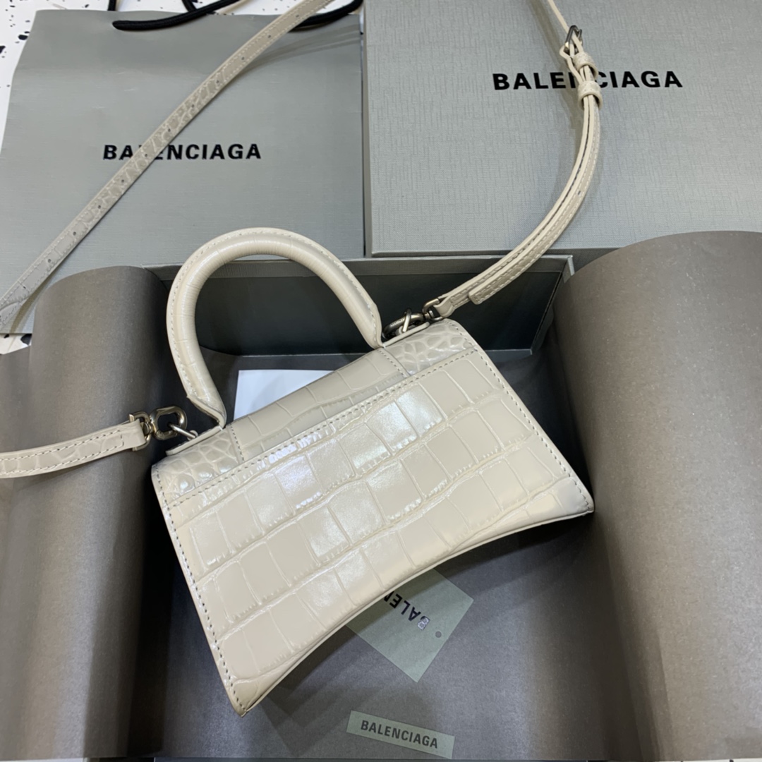 Balenciaga Hourglass XS Handbag Crocodile Embossed Shoulder Bag Light Gray